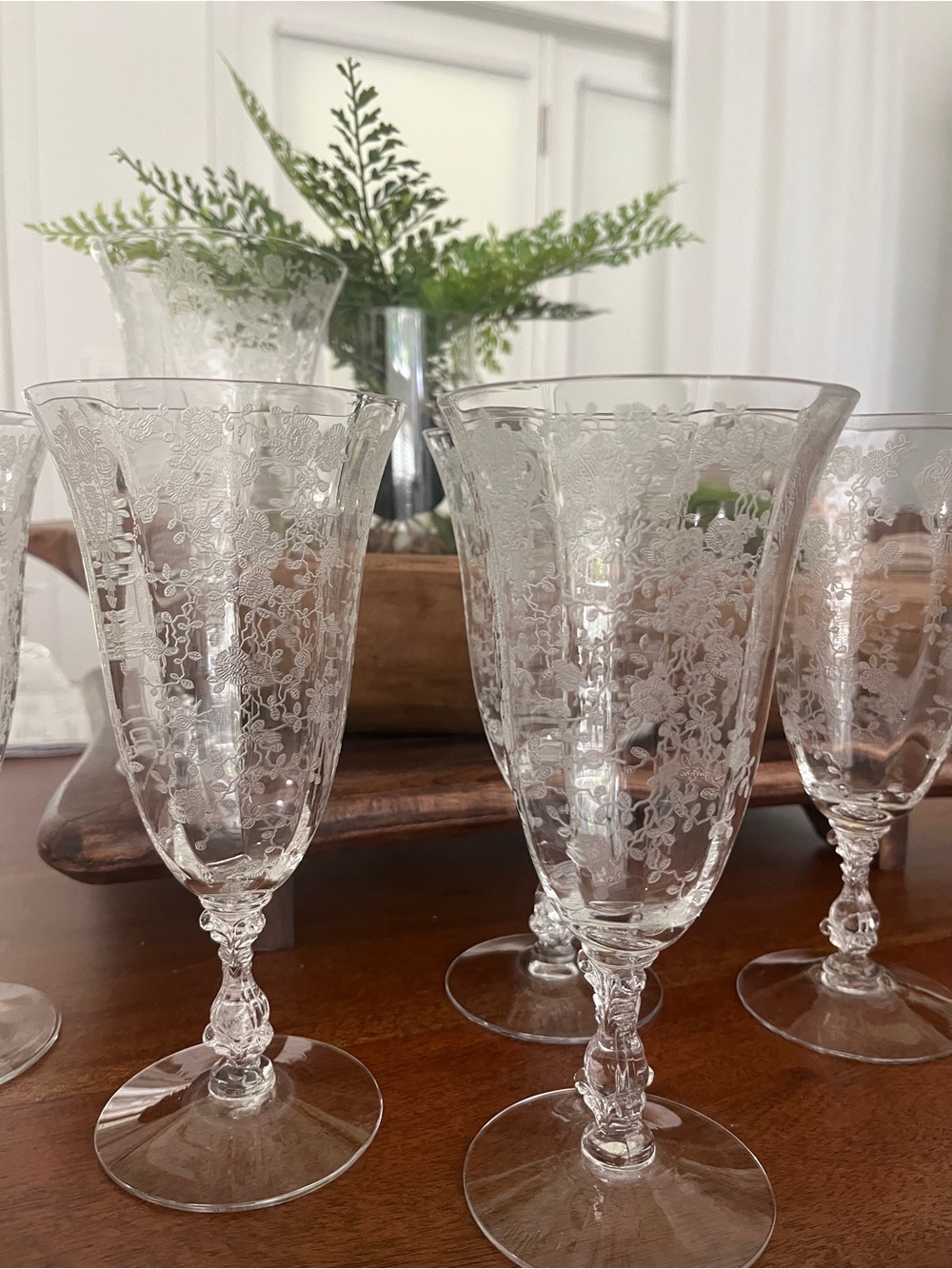Vintage 1940s Rose Point CambridgeFooted Glasses set of 6 - Picture 3 of 4
